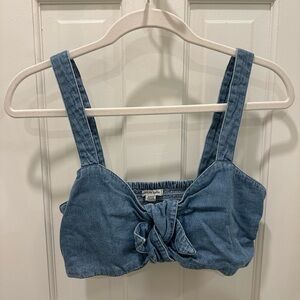 American Eagle Outfitters Light Blue Denim Bow Top